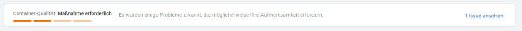 Screenshot zeigt Container-Qualität: Maßnahme erforderlich mit einem Balkendiagramm und dem Hinweis auf erkannte Probleme.